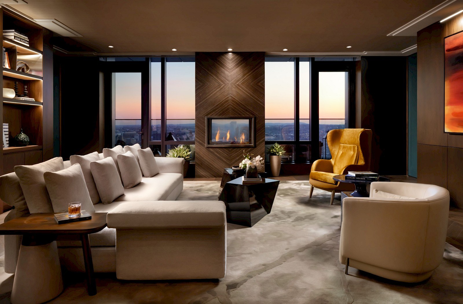The residents' boardroom at dusk